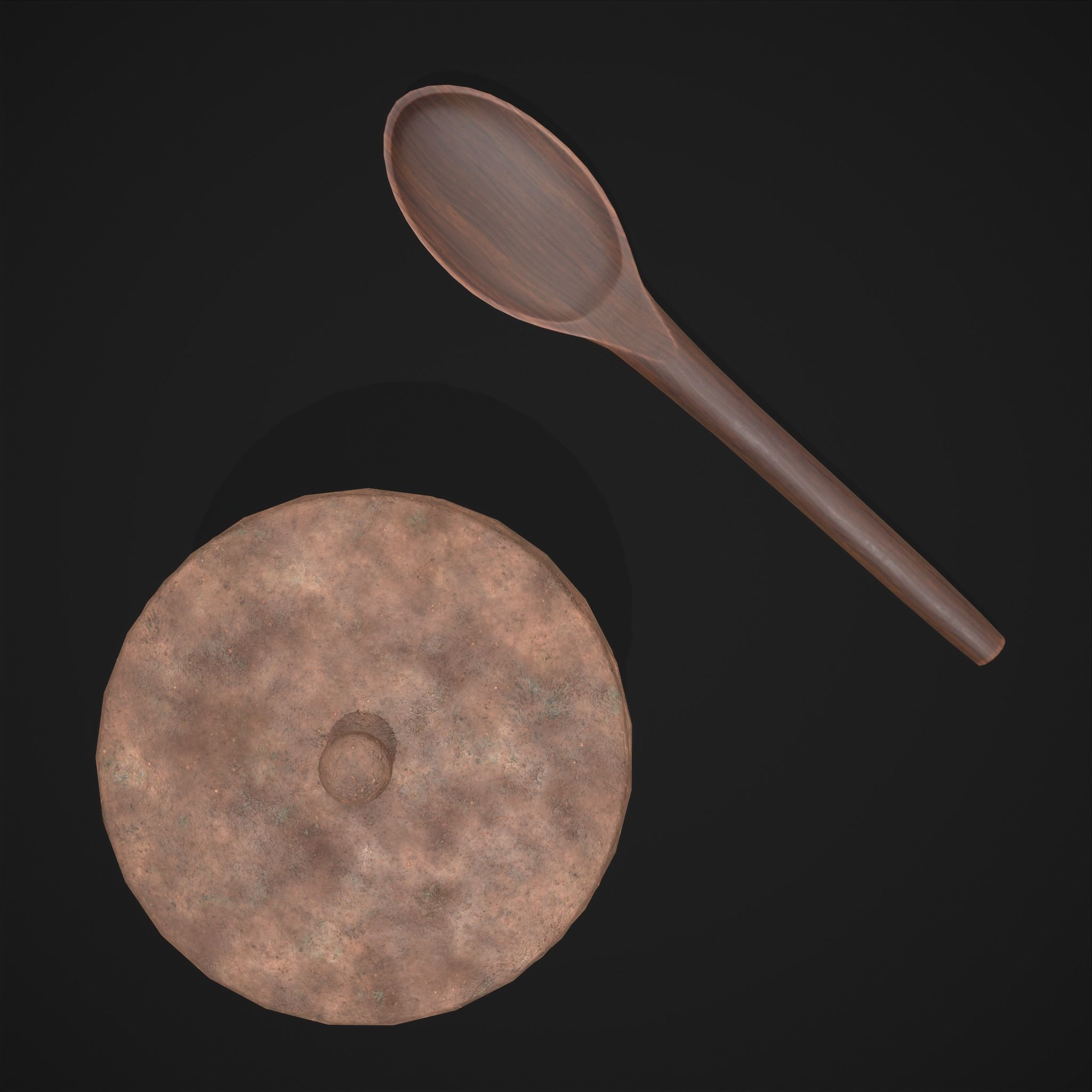Clay Pot and Wood Spoon Low-poly 3D model_7