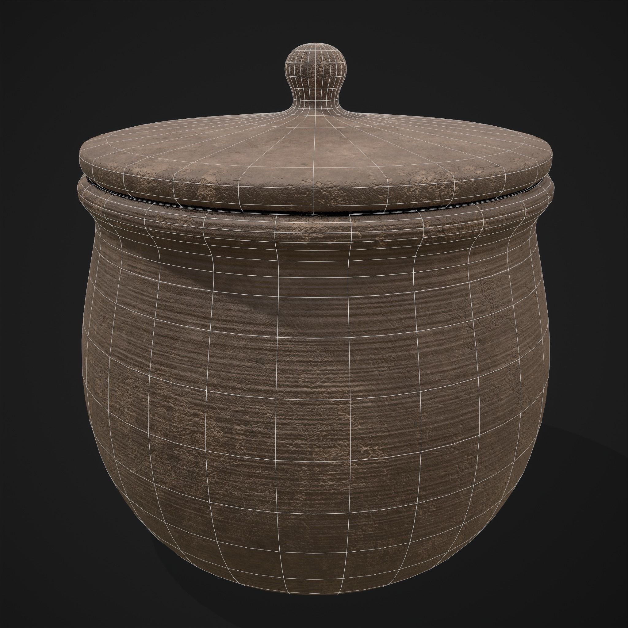 Simple Clay Lidded Pot Low-poly 3D model_4
