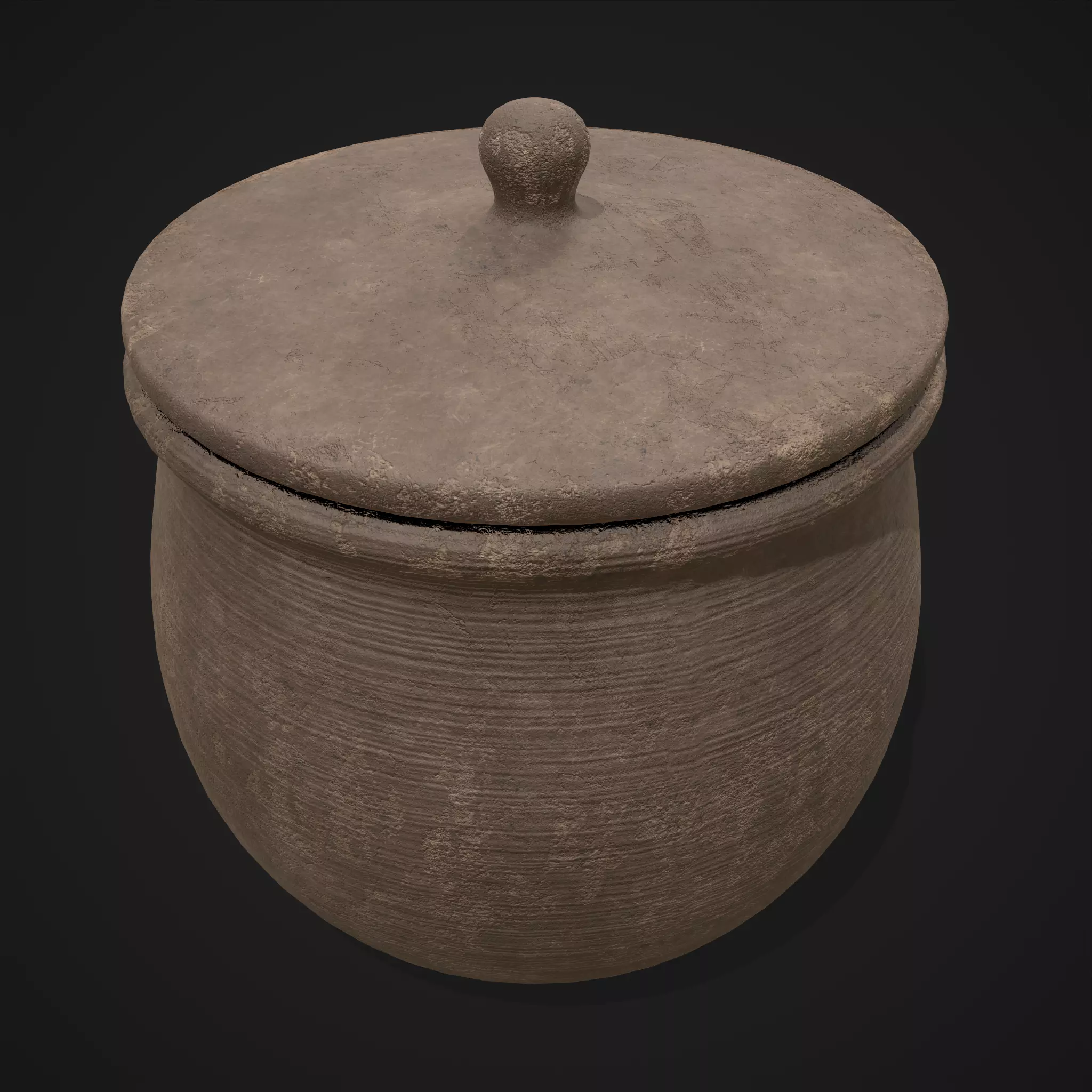 Simple Clay Lidded Pot Low-poly 3D model_0