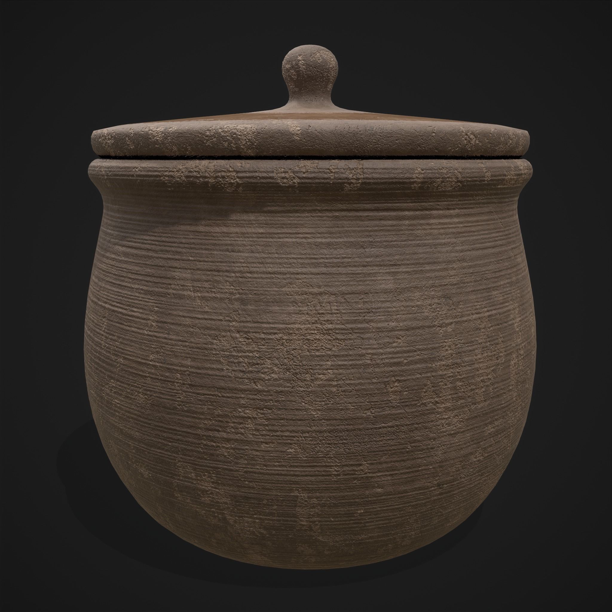 Simple Clay Lidded Pot Low-poly 3D model_9