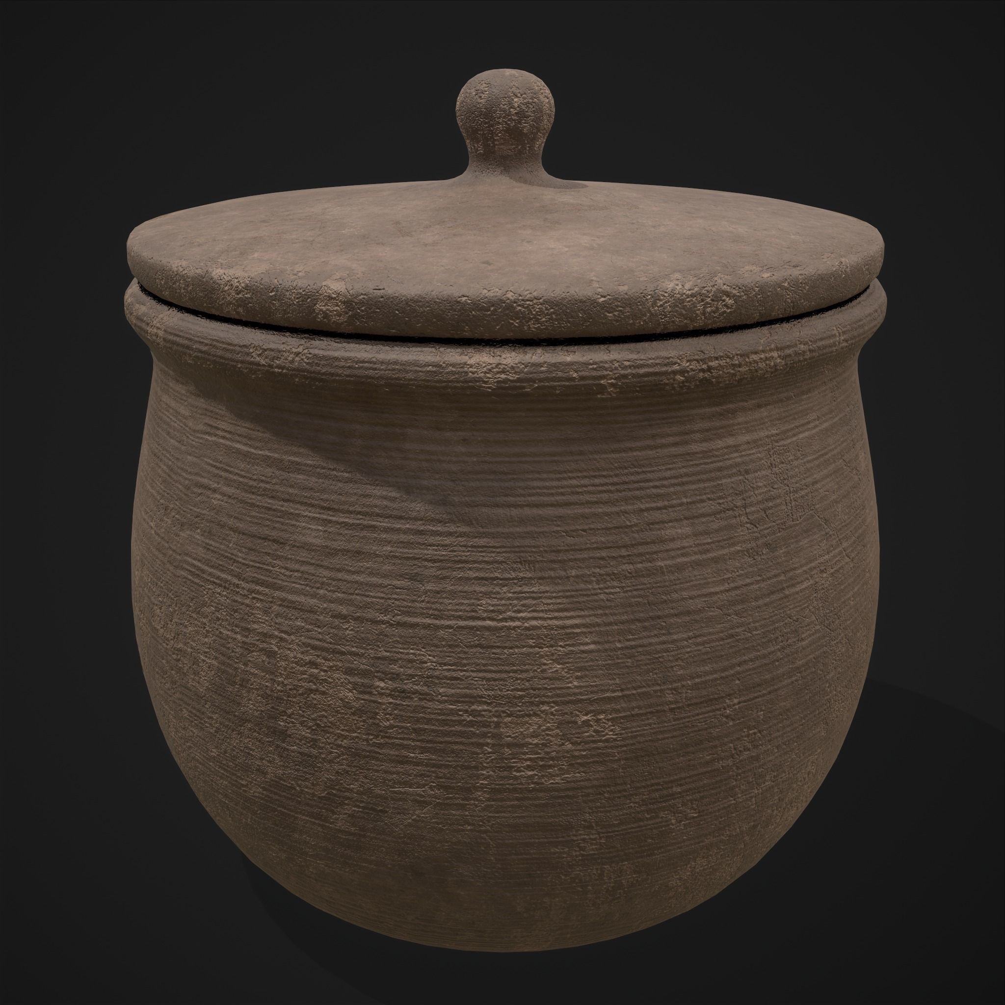 Simple Clay Lidded Pot Low-poly 3D model_3