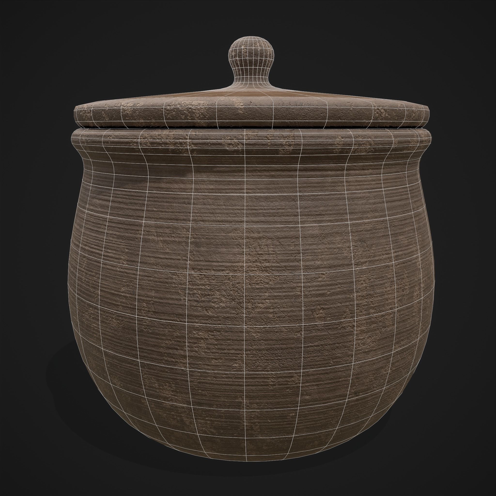 Simple Clay Lidded Pot Low-poly 3D model_10