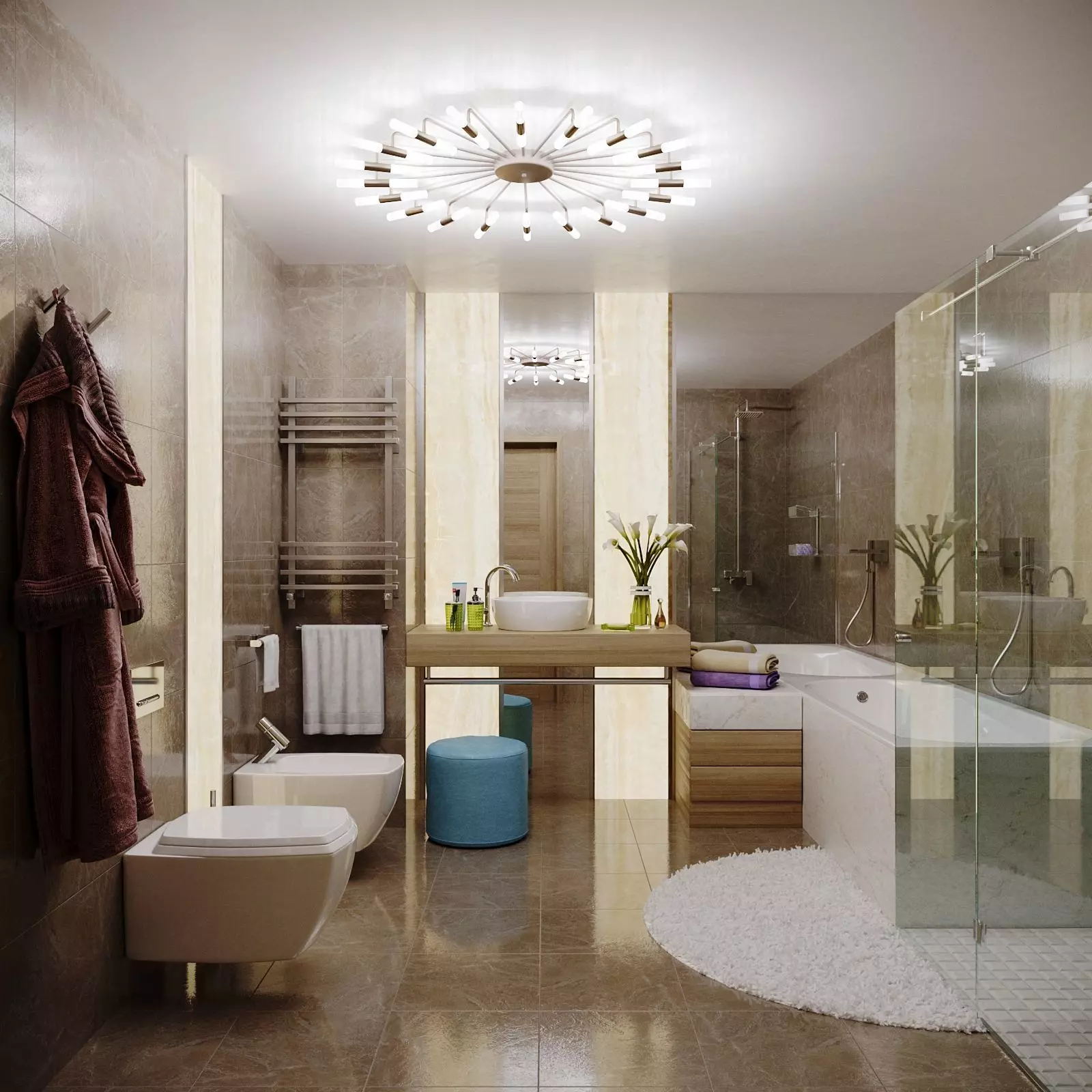 bethroom modern bathroom with bathtub and shower Low-poly 3D model