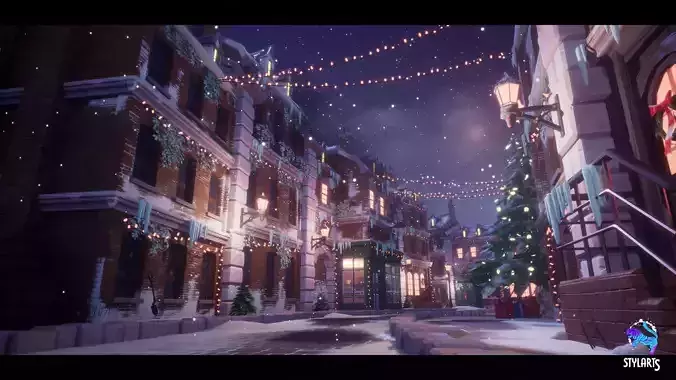 Stylized Christmas Town Environment Low-poly 3D model