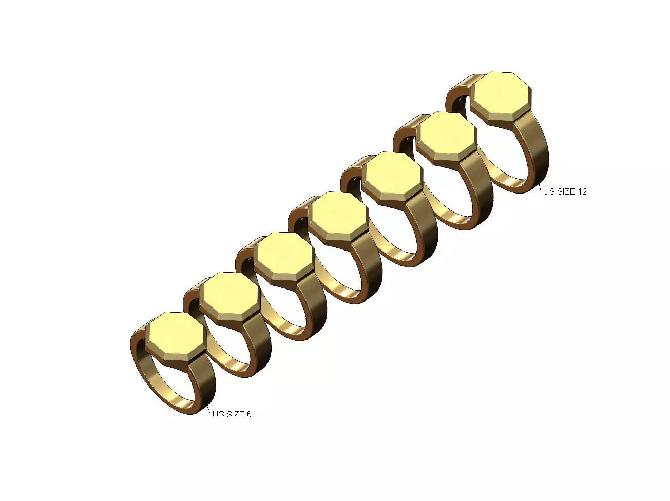 Hexagonal shaped signet ring US sizes 6to12 3D print model_0