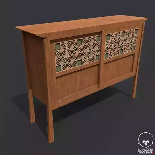 Kumiko Patterned Wooden Cabinet Pbr
