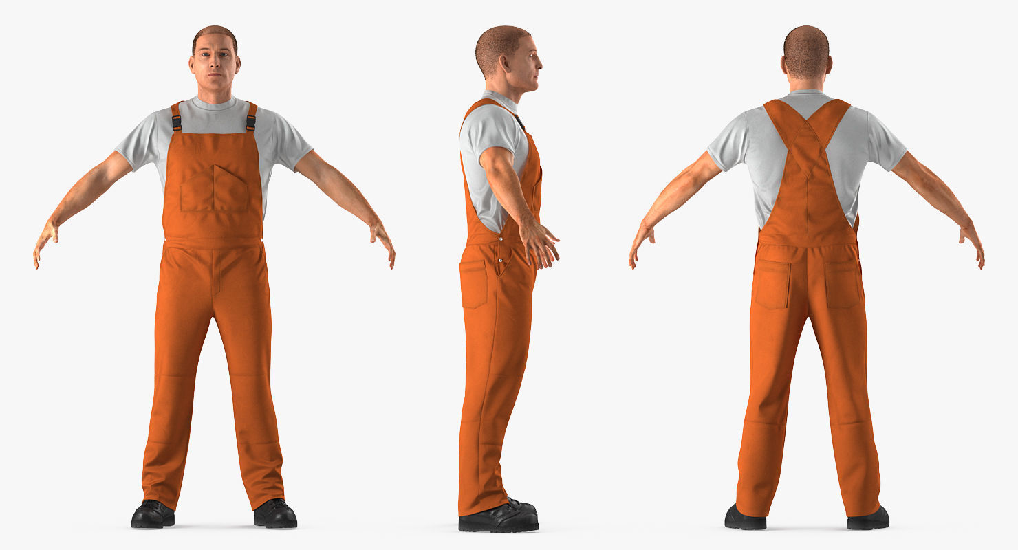 Builder Wearing Orange Coveralls 3D model_2