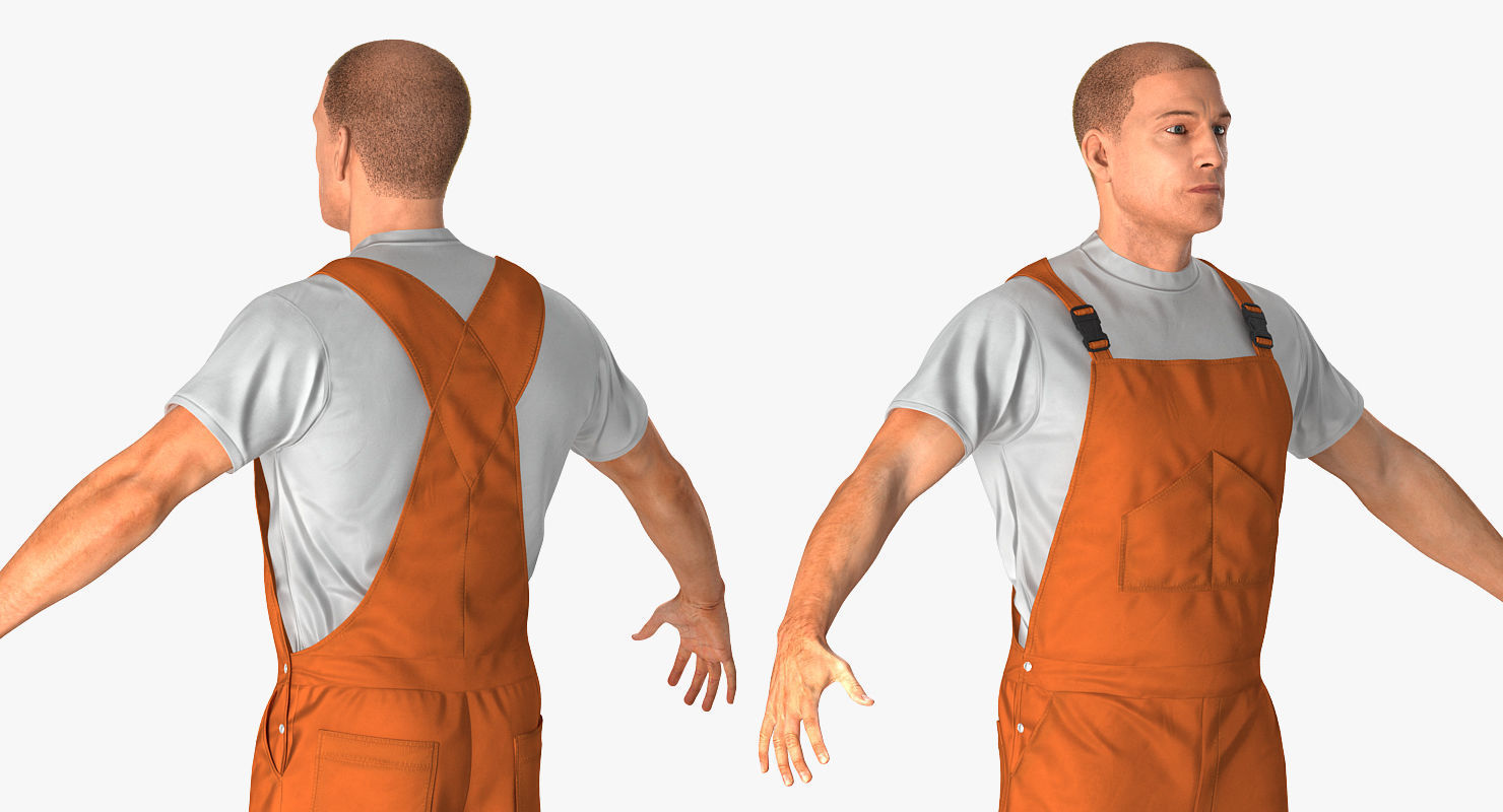 Builder Wearing Orange Coveralls 3D model_5