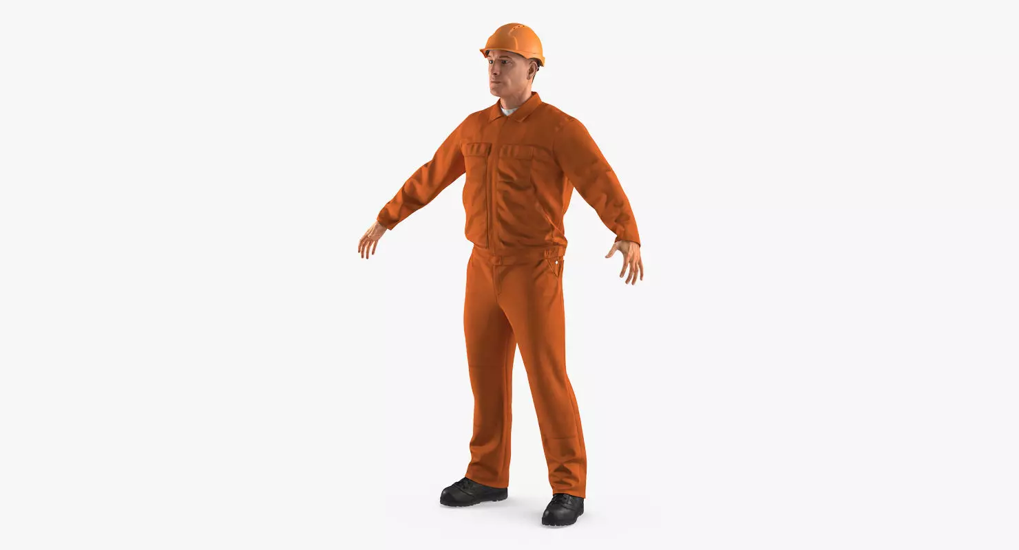 Builder Wearing Orange Coveralls 3D model_0