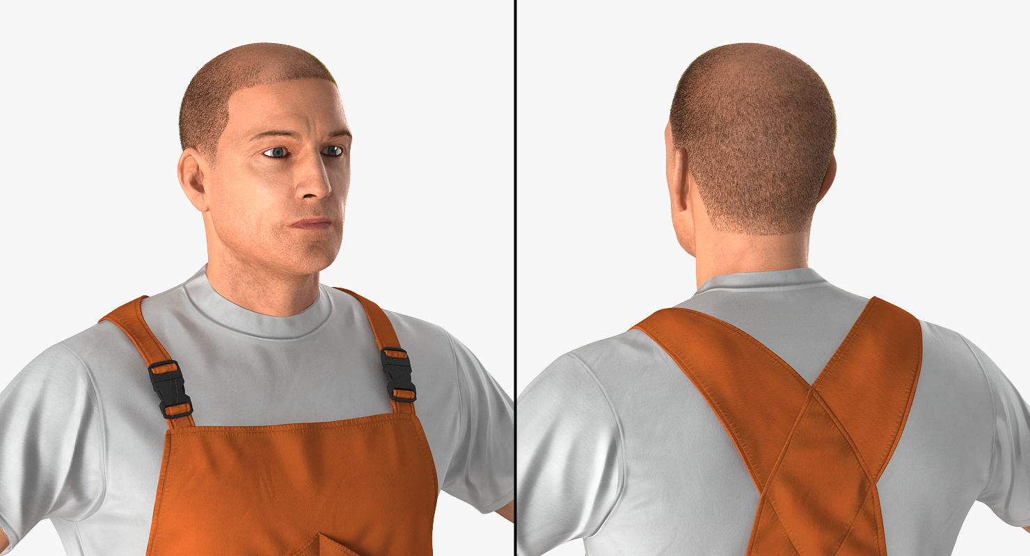 Builder Wearing Orange Coveralls 3D model_7