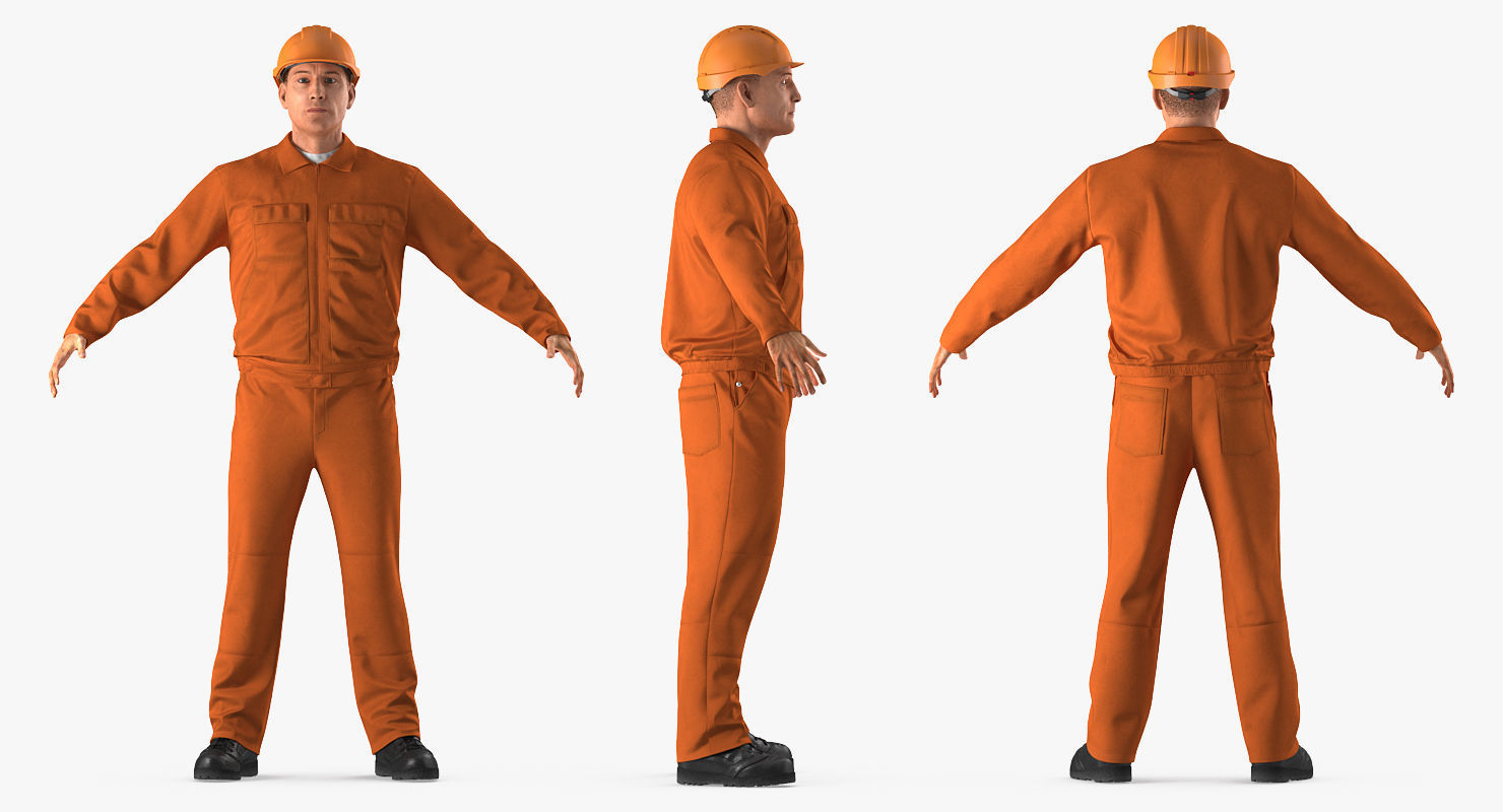 Builder Wearing Orange Coveralls 3D model_1
