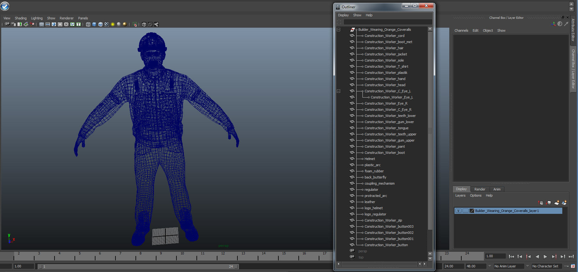 Builder Wearing Orange Coveralls 3D model_34