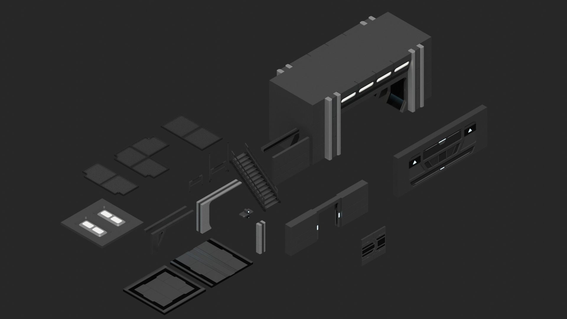 Sci Fi Cargo Bay Kit 1 3D model_1