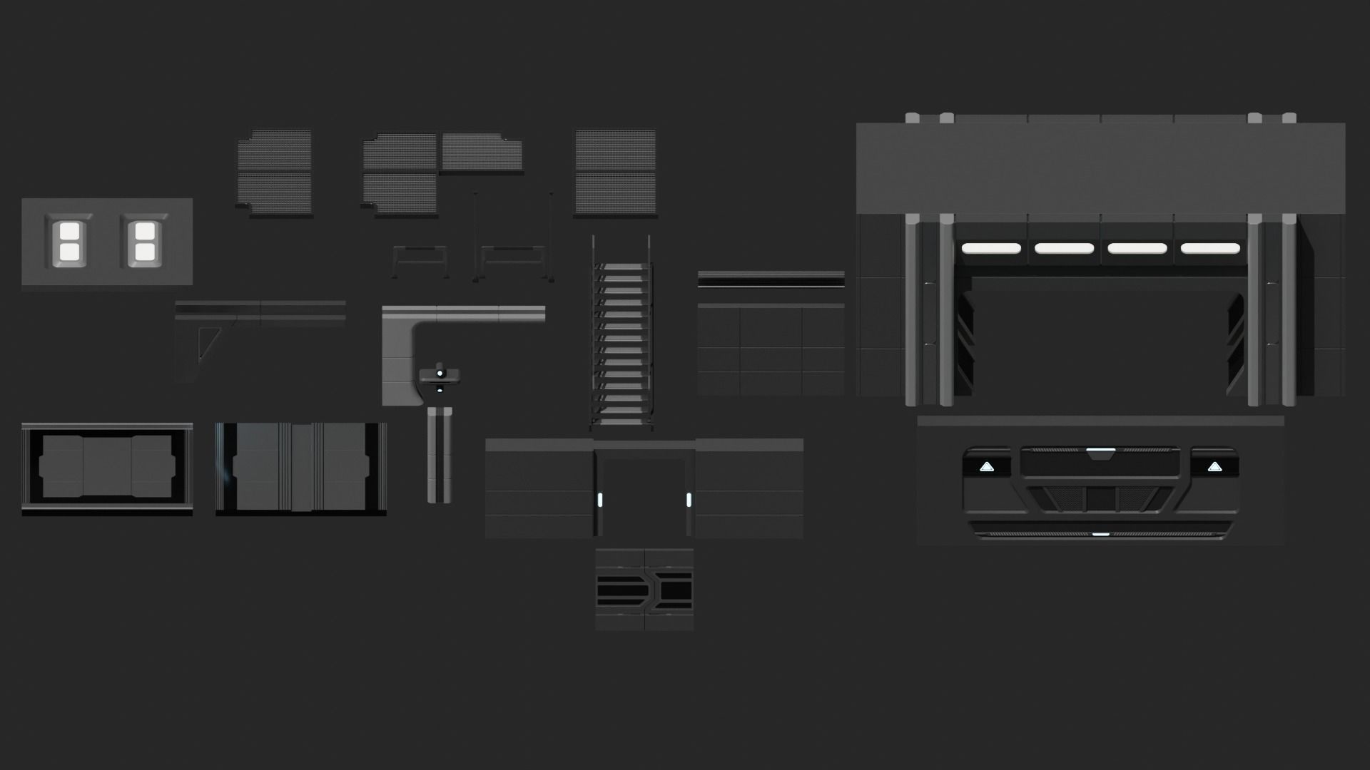 Sci Fi Cargo Bay Kit 1 3D model_2