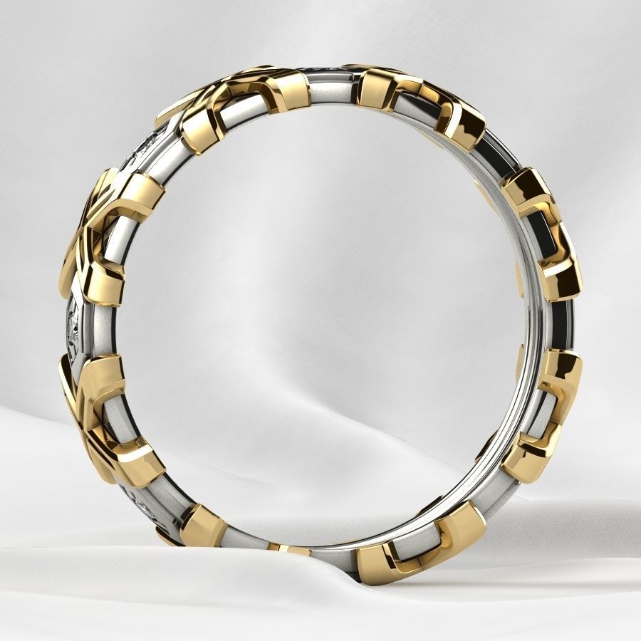 X Pattern Mixed Gold Mens Ring 3D print model_15