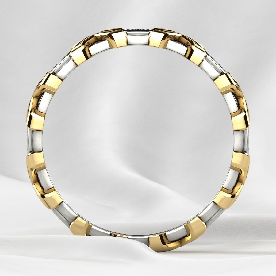 X Pattern Mixed Gold Mens Ring 3D print model_14