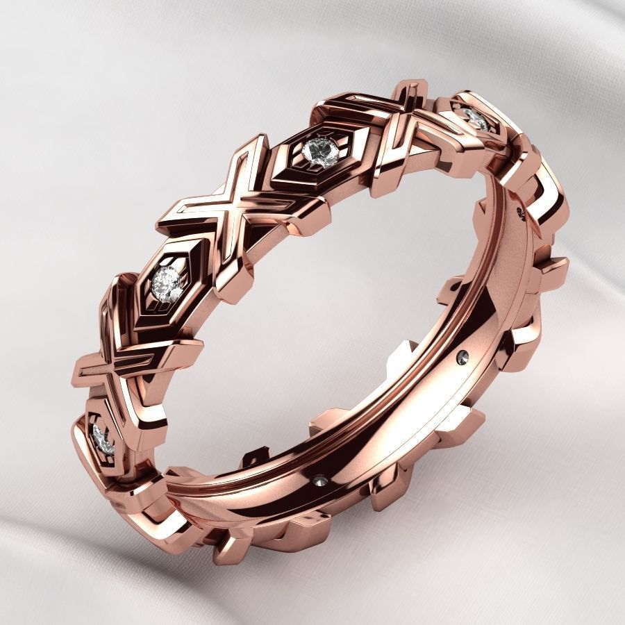 X Pattern Mixed Gold Mens Ring 3D print model_8