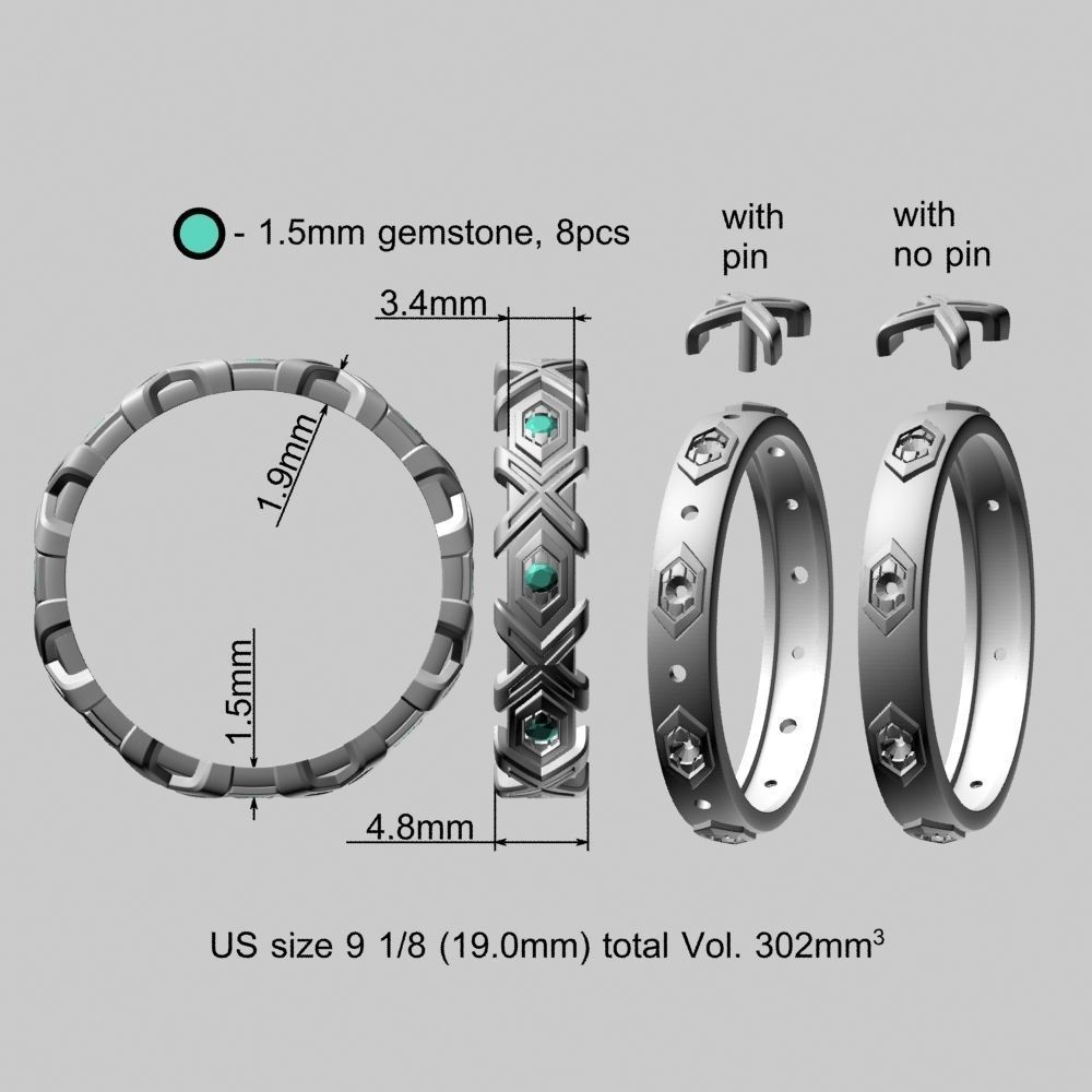 X Pattern Mixed Gold Mens Ring 3D print model_21