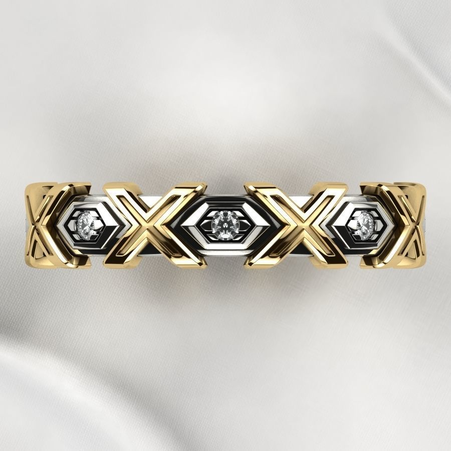 X Pattern Mixed Gold Mens Ring 3D print model_13