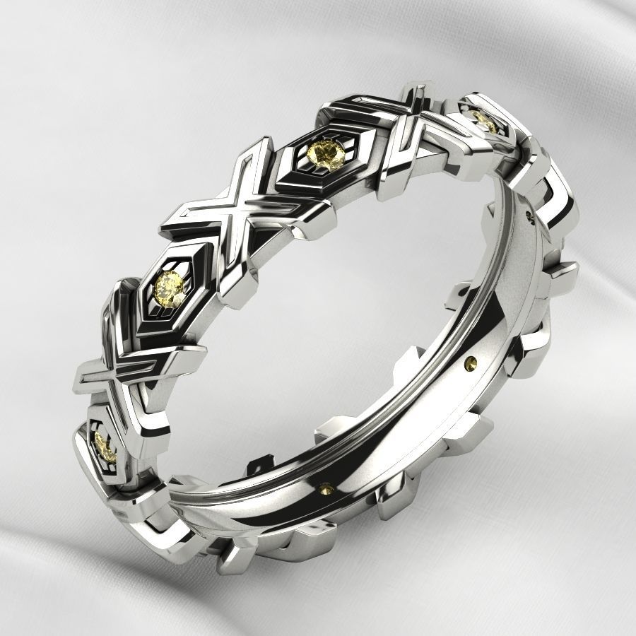 X Pattern Mixed Gold Mens Ring 3D print model_4