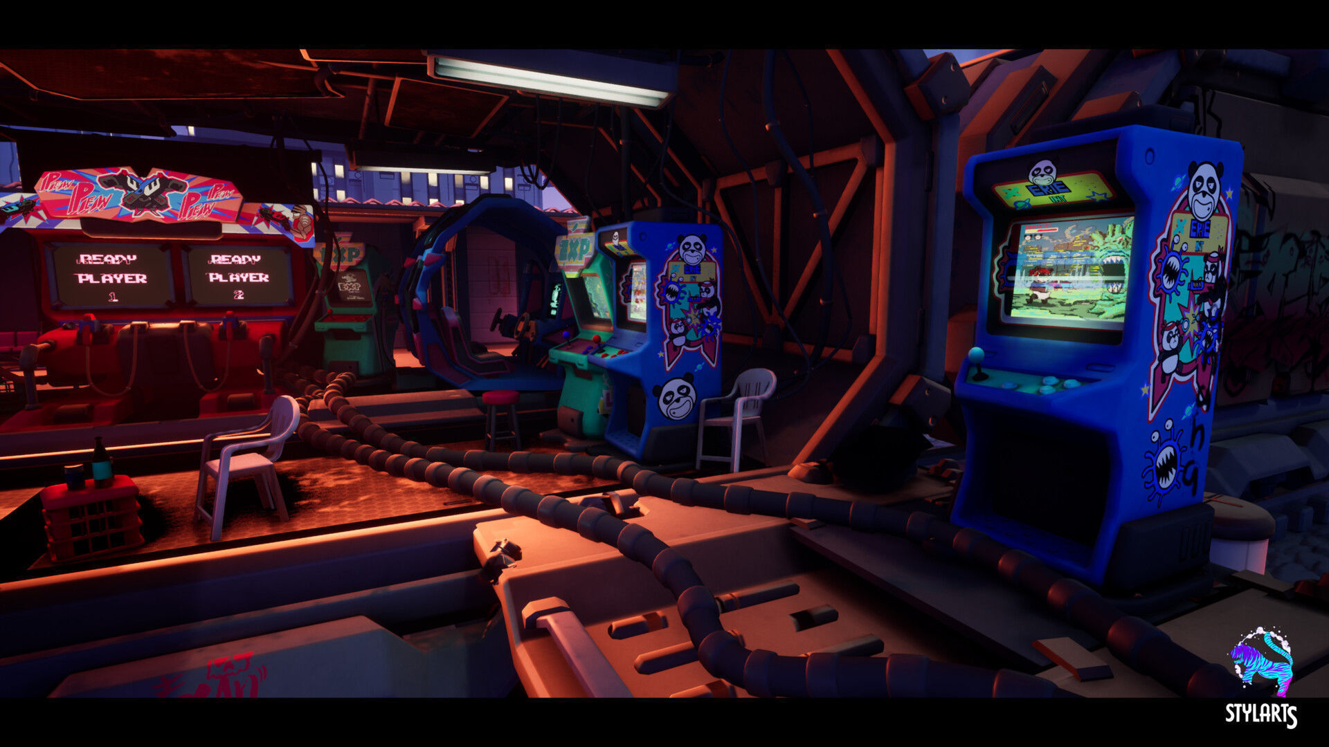 Stylized Cyberpunk Arcade Environment Low-poly 3D model_4