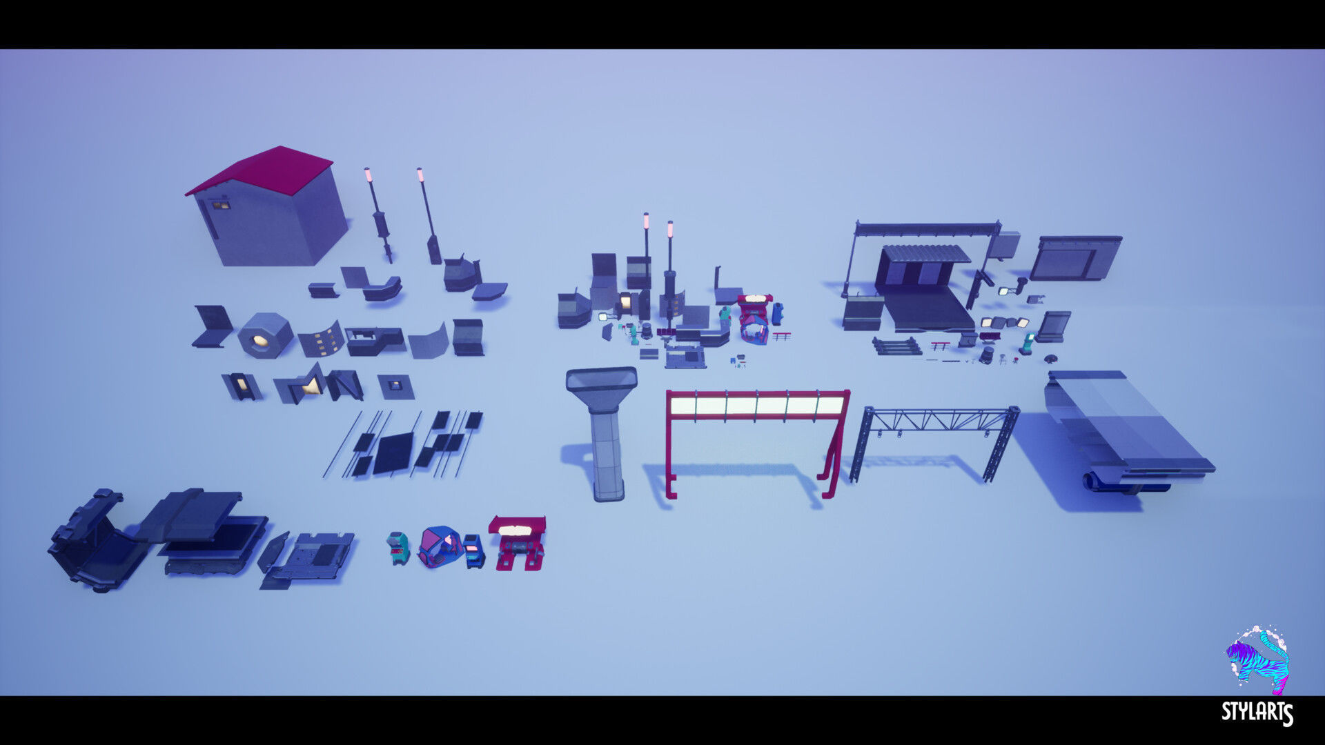 Stylized Cyberpunk Arcade Environment Low-poly 3D model_9