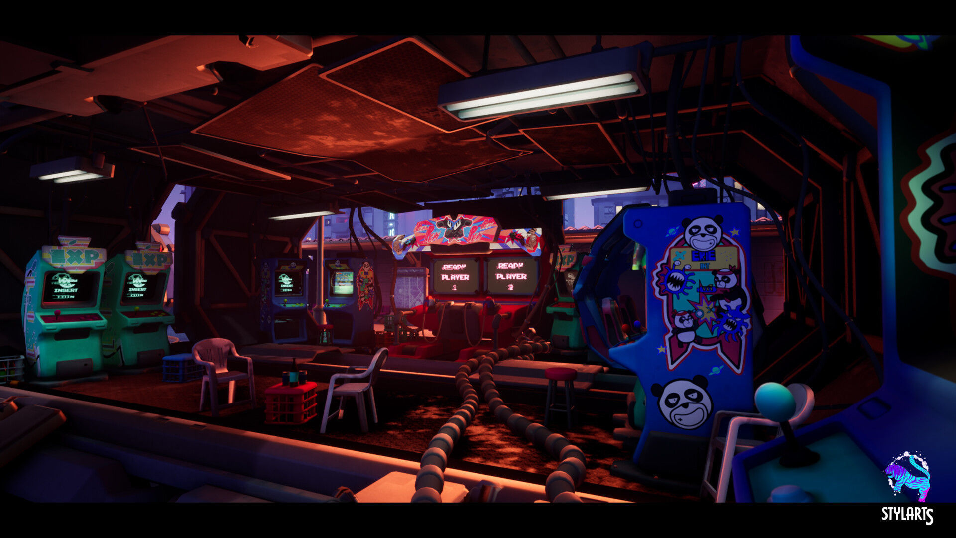 Stylized Cyberpunk Arcade Environment Low-poly 3D model_5