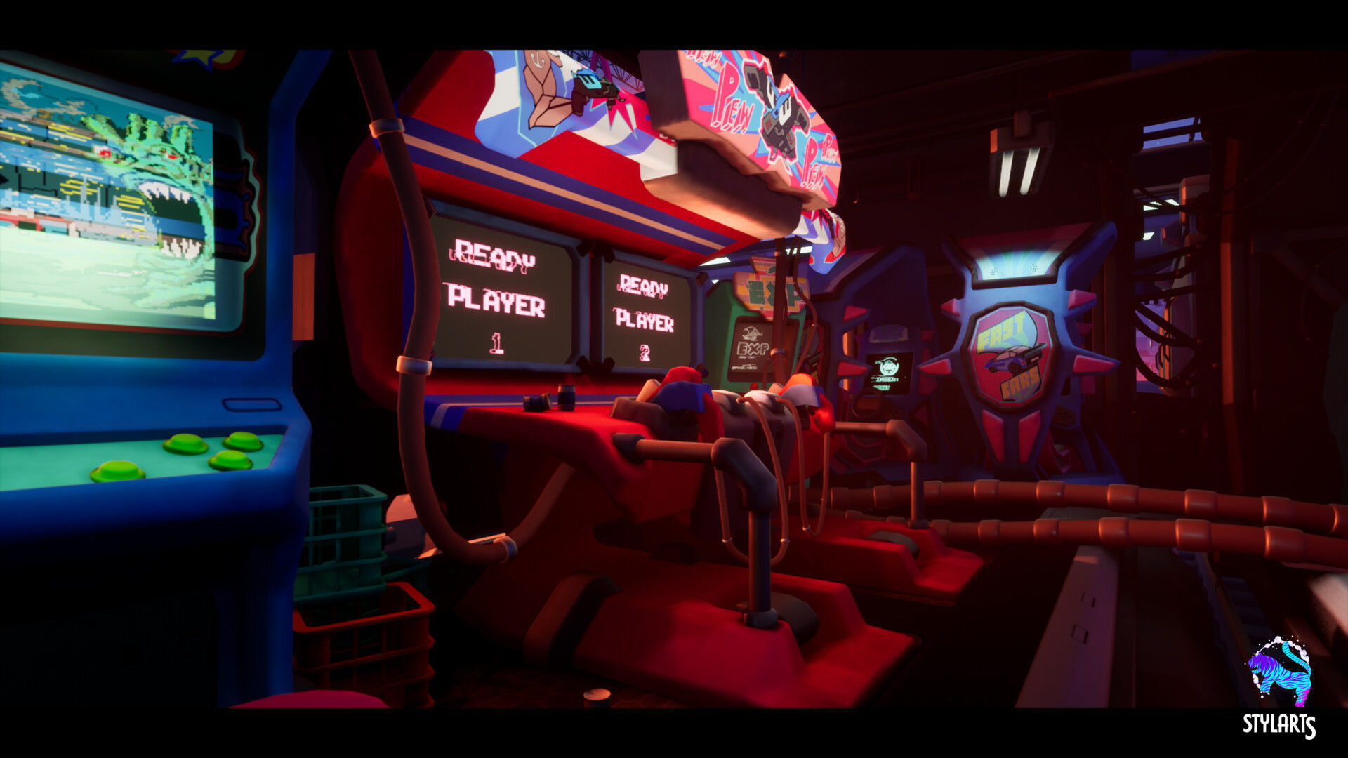 Stylized Cyberpunk Arcade Environment Low-poly 3D model_6
