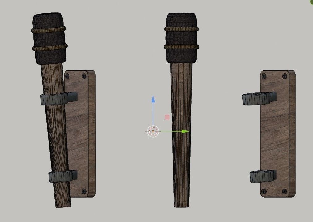 Torch pair of wooden sticks 3D model_5
