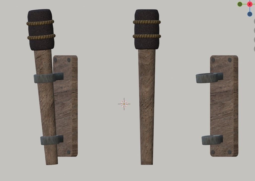 Torch pair of wooden sticks 3D model_2
