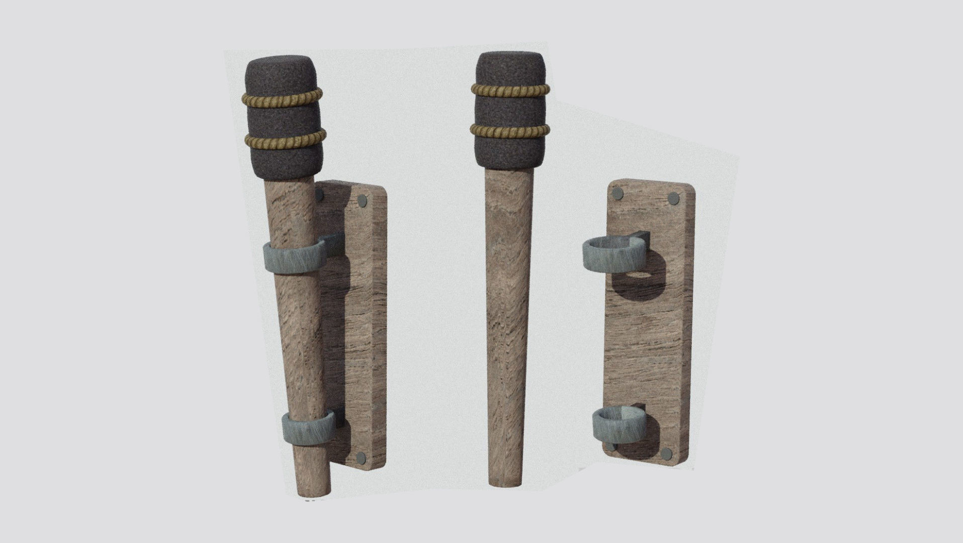 Torch pair of wooden sticks 3D model_1