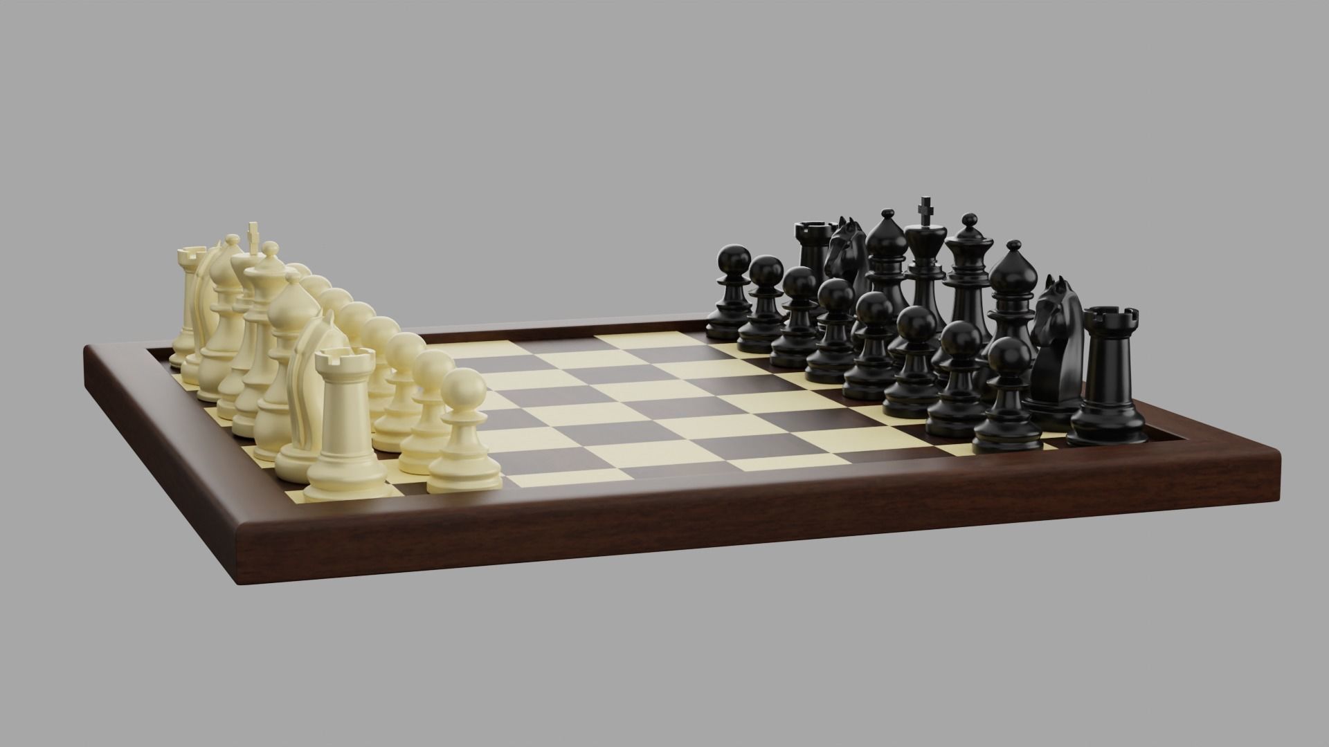 Wooden Chess Board with Chess Pieces - Complete Chess Set 3D model_1