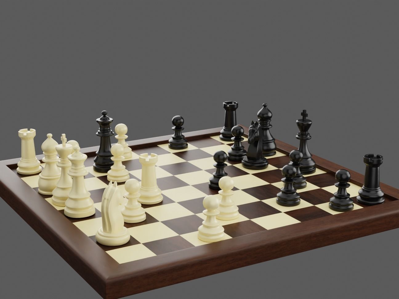 Wooden Chess Board with Chess Pieces - Complete Chess Set 3D model_14