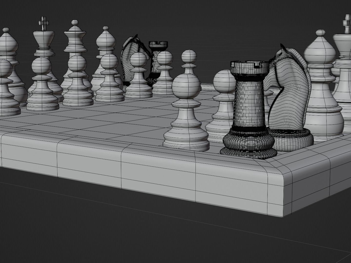 Wooden Chess Board with Chess Pieces - Complete Chess Set 3D model_20