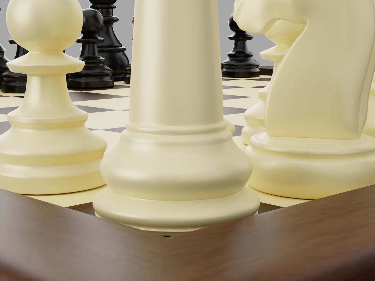 Wooden Chess Board with Chess Pieces - Complete Chess Set 3D model_3