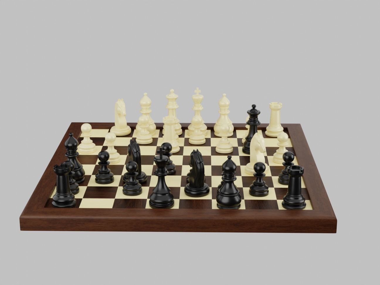Wooden Chess Board with Chess Pieces - Complete Chess Set 3D model_13