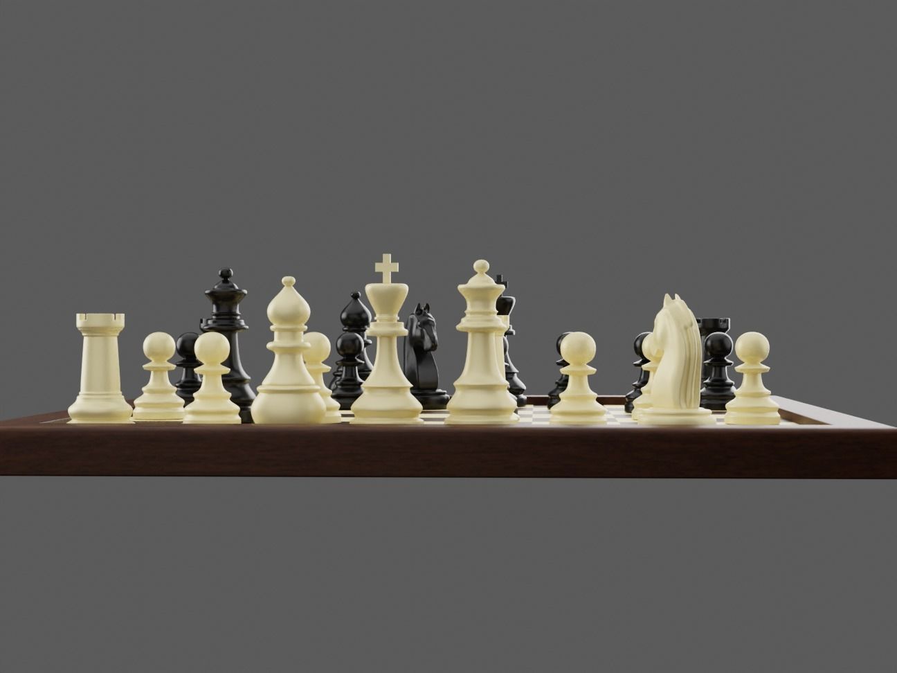 Wooden Chess Board with Chess Pieces - Complete Chess Set 3D model_15