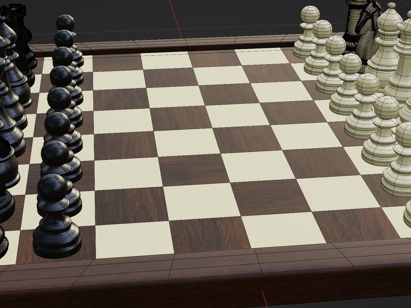 Wooden Chess Board with Chess Pieces - Complete Chess Set 3D model_21