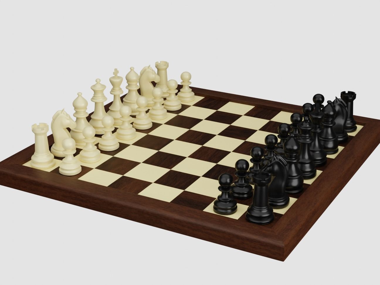 Wooden Chess Board with Chess Pieces - Complete Chess Set 3D model_6
