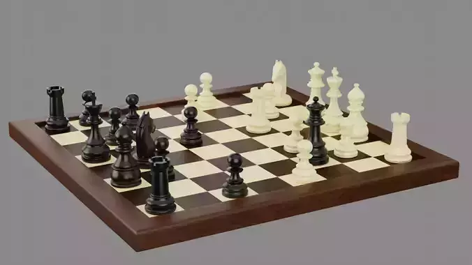 Wooden Chess Board with Chess Pieces - Complete Chess Set 3D model
