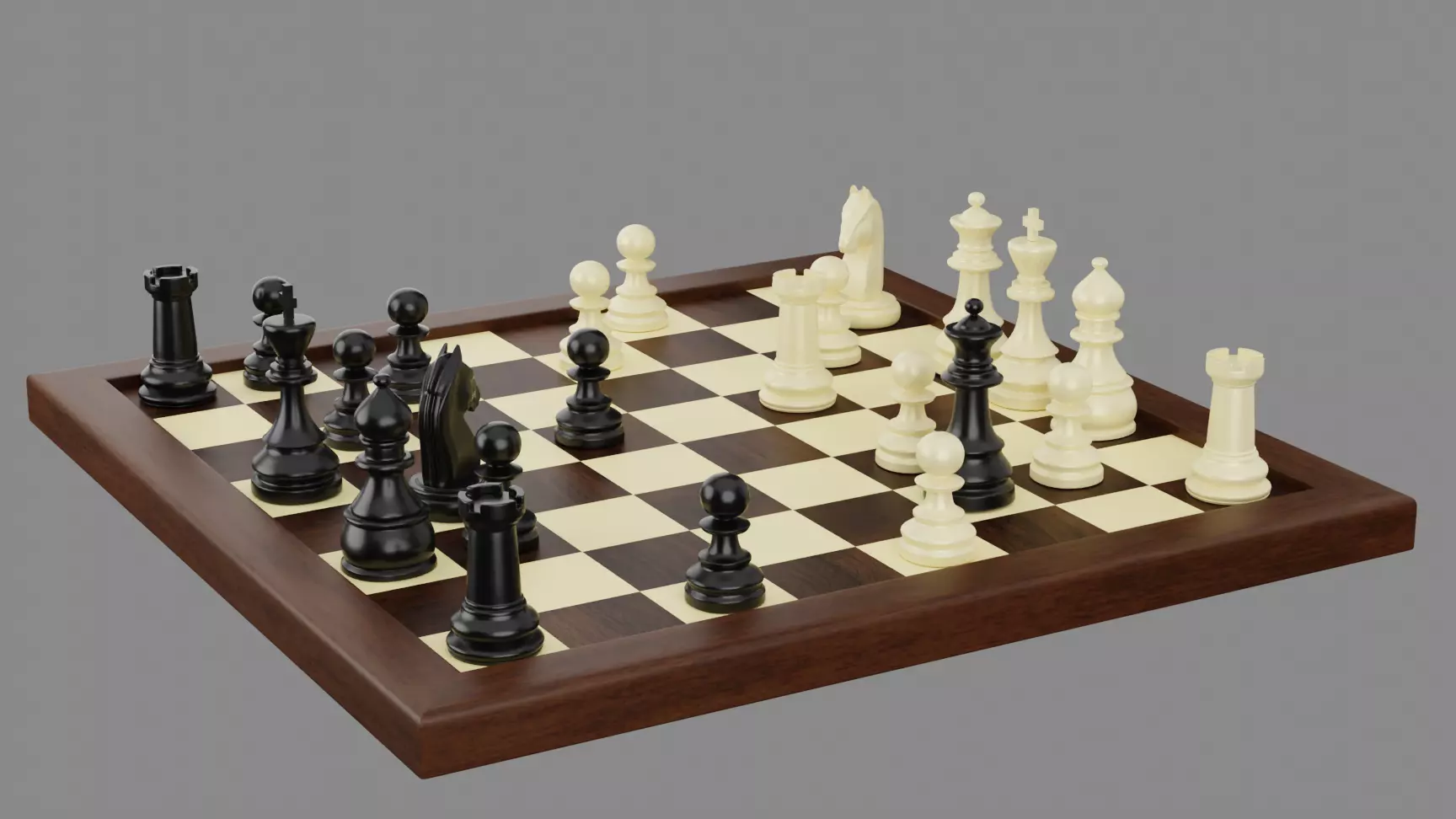 Wooden Chess Board with Chess Pieces - Complete Chess Set 3D model_0