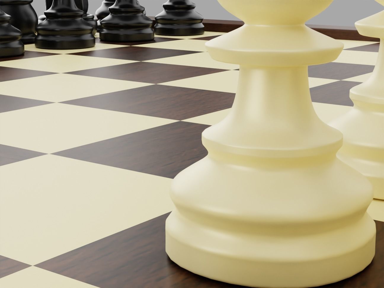 Wooden Chess Board with Chess Pieces - Complete Chess Set 3D model_2