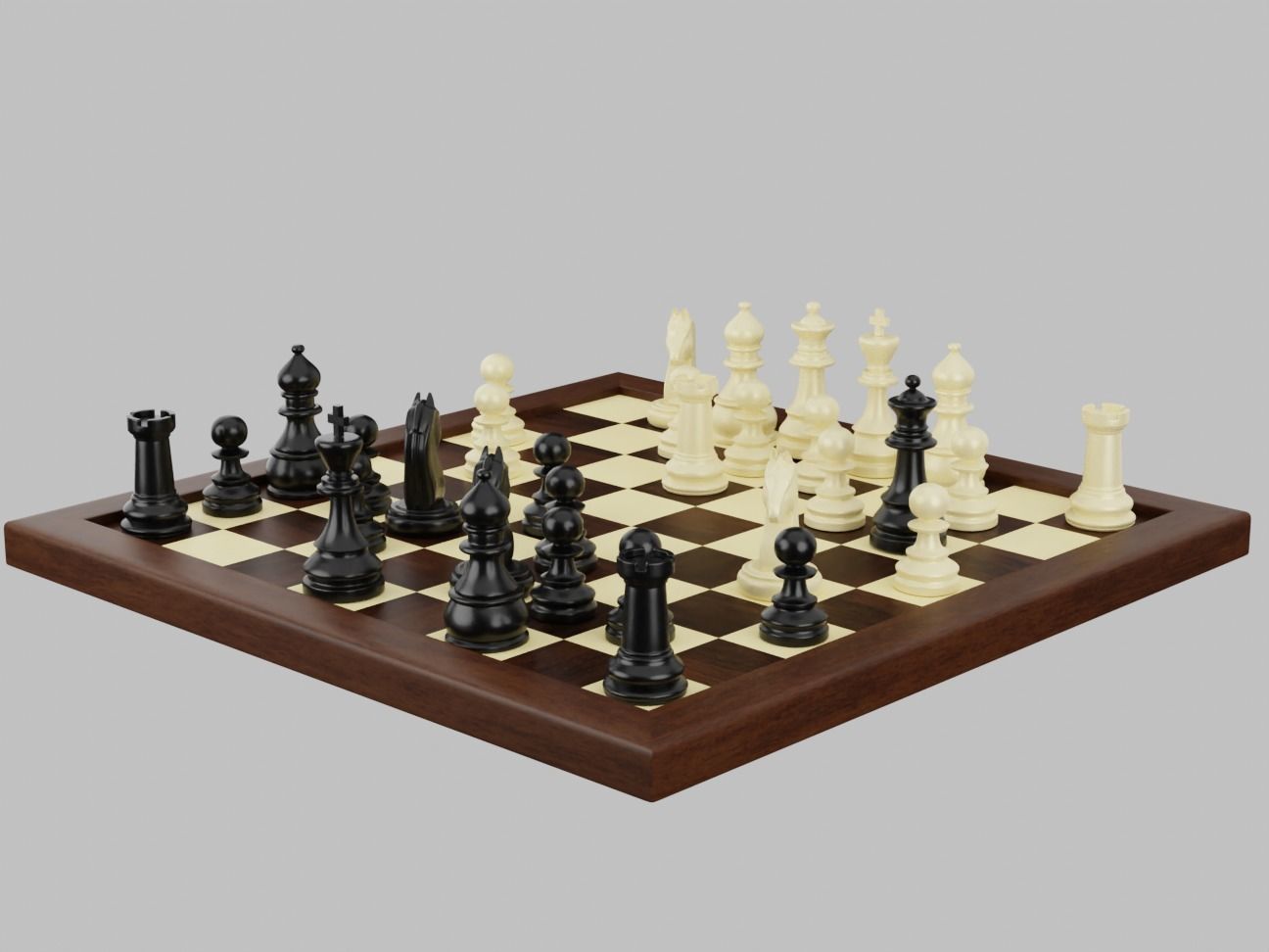 Wooden Chess Board with Chess Pieces - Complete Chess Set 3D model_11