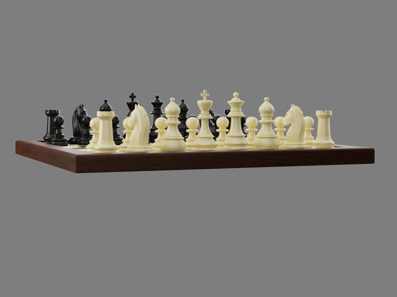 Wooden Chess Board with Chess Pieces - Complete Chess Set 3D model_4
