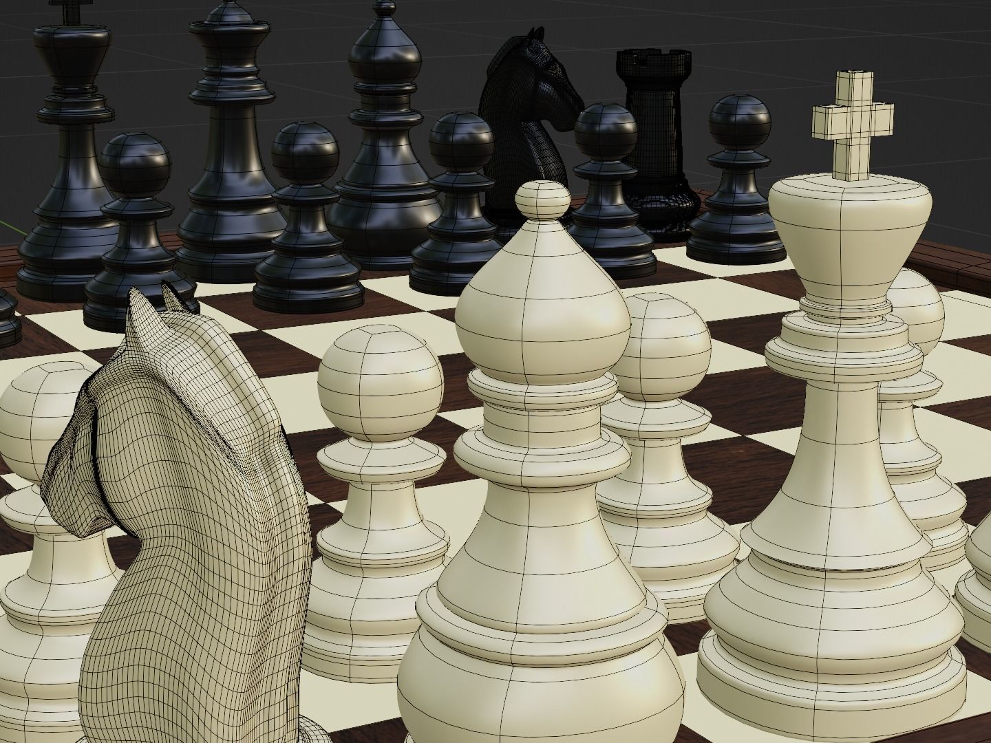 Wooden Chess Board with Chess Pieces - Complete Chess Set 3D model_16