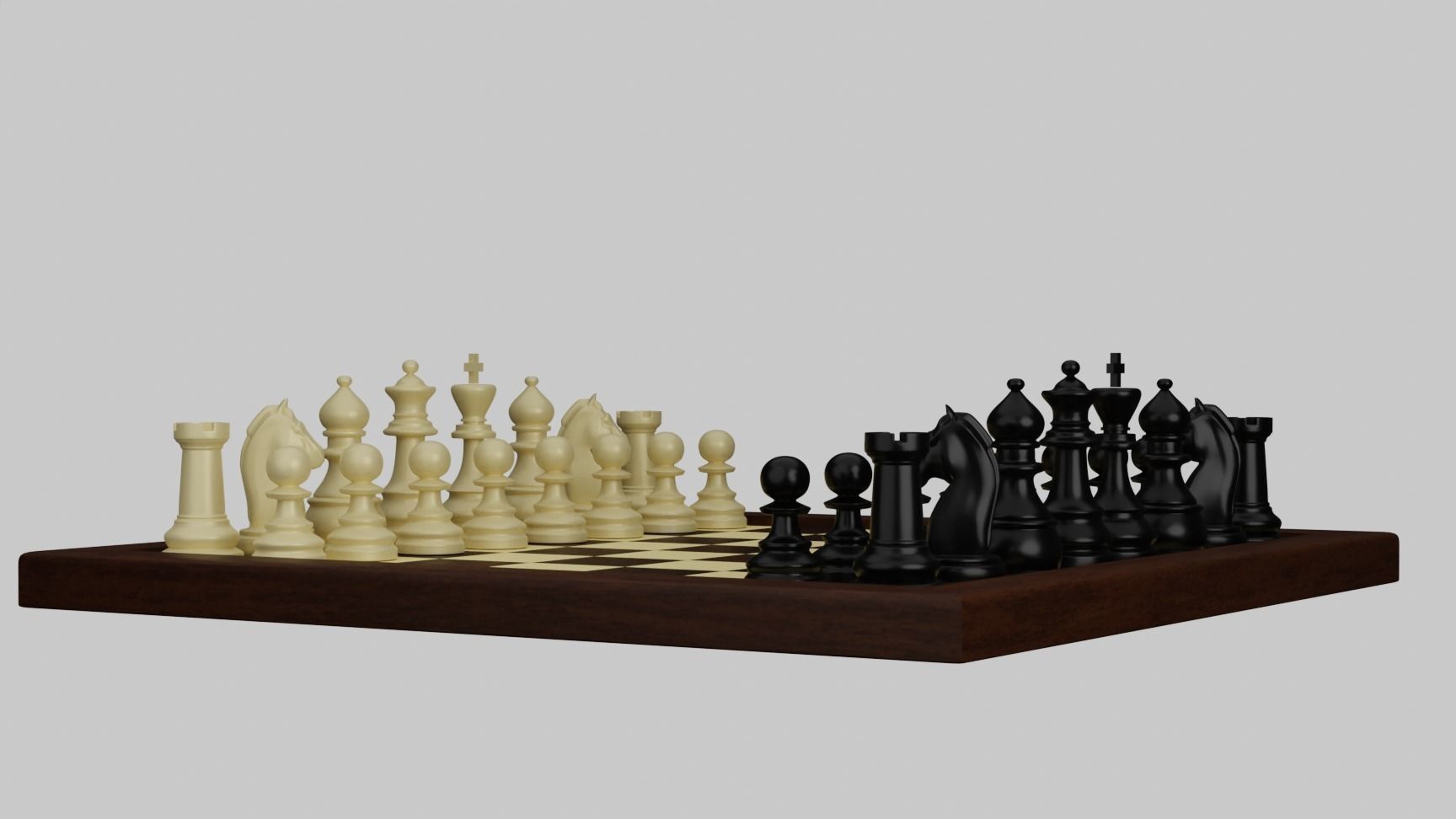 Wooden Chess Board with Chess Pieces - Complete Chess Set 3D model_5