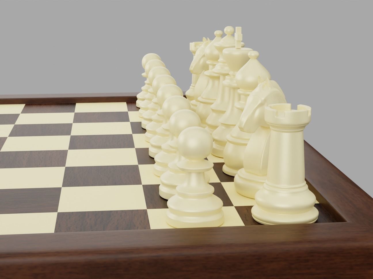 Wooden Chess Board with Chess Pieces - Complete Chess Set 3D model_10