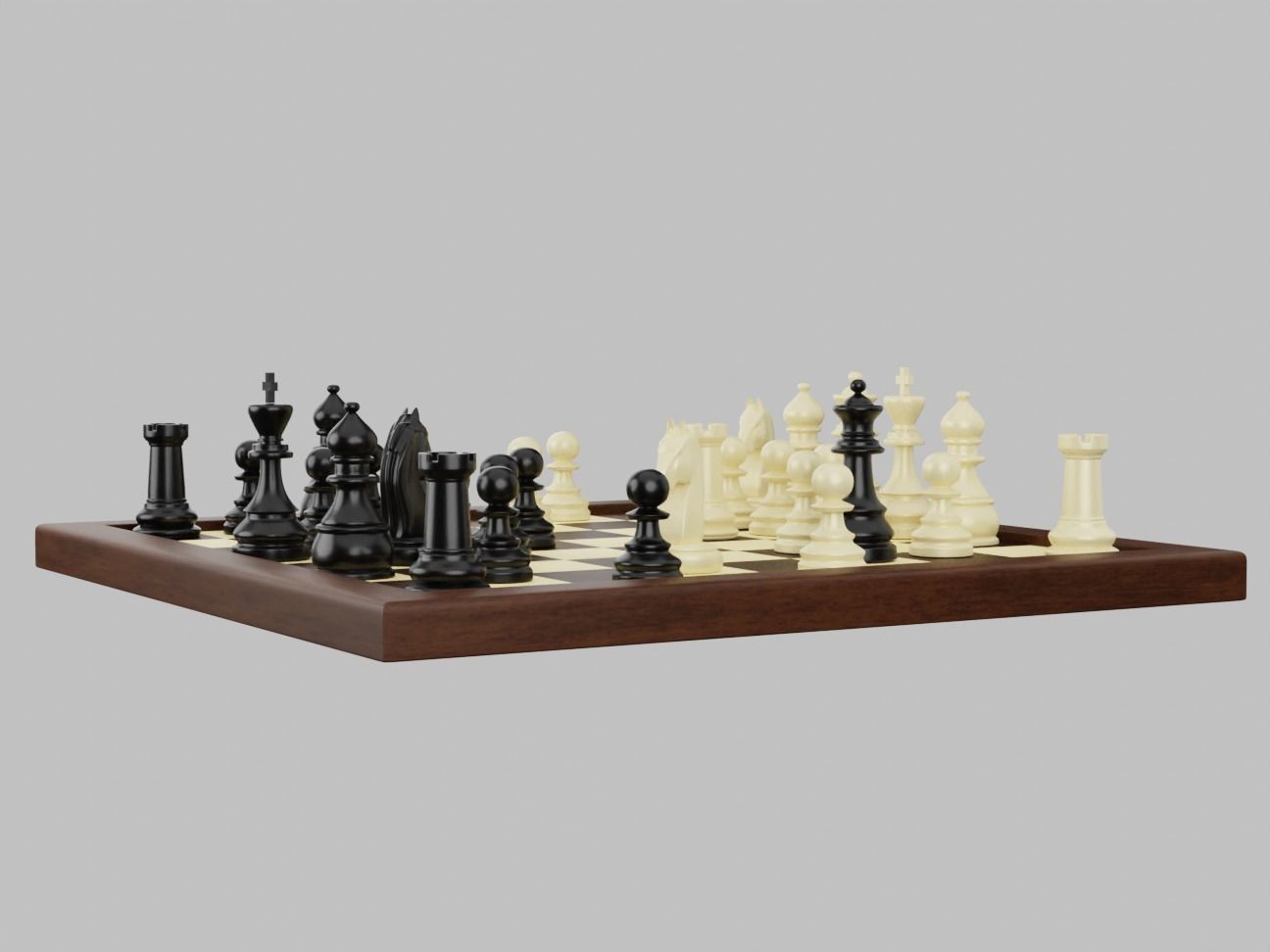 Wooden Chess Board with Chess Pieces - Complete Chess Set 3D model_12