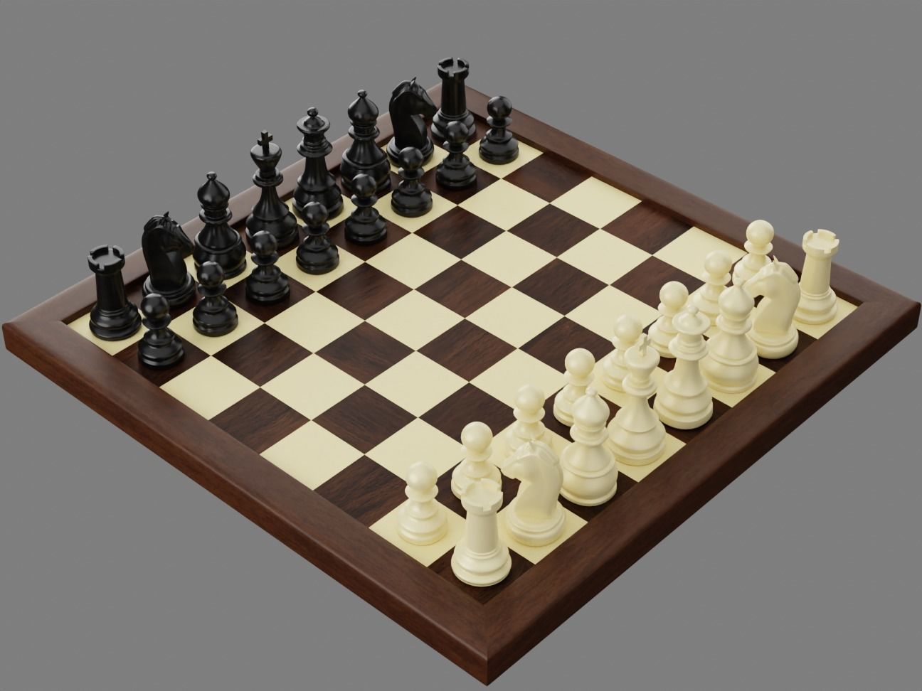 Wooden Chess Board with Chess Pieces - Complete Chess Set 3D model_7