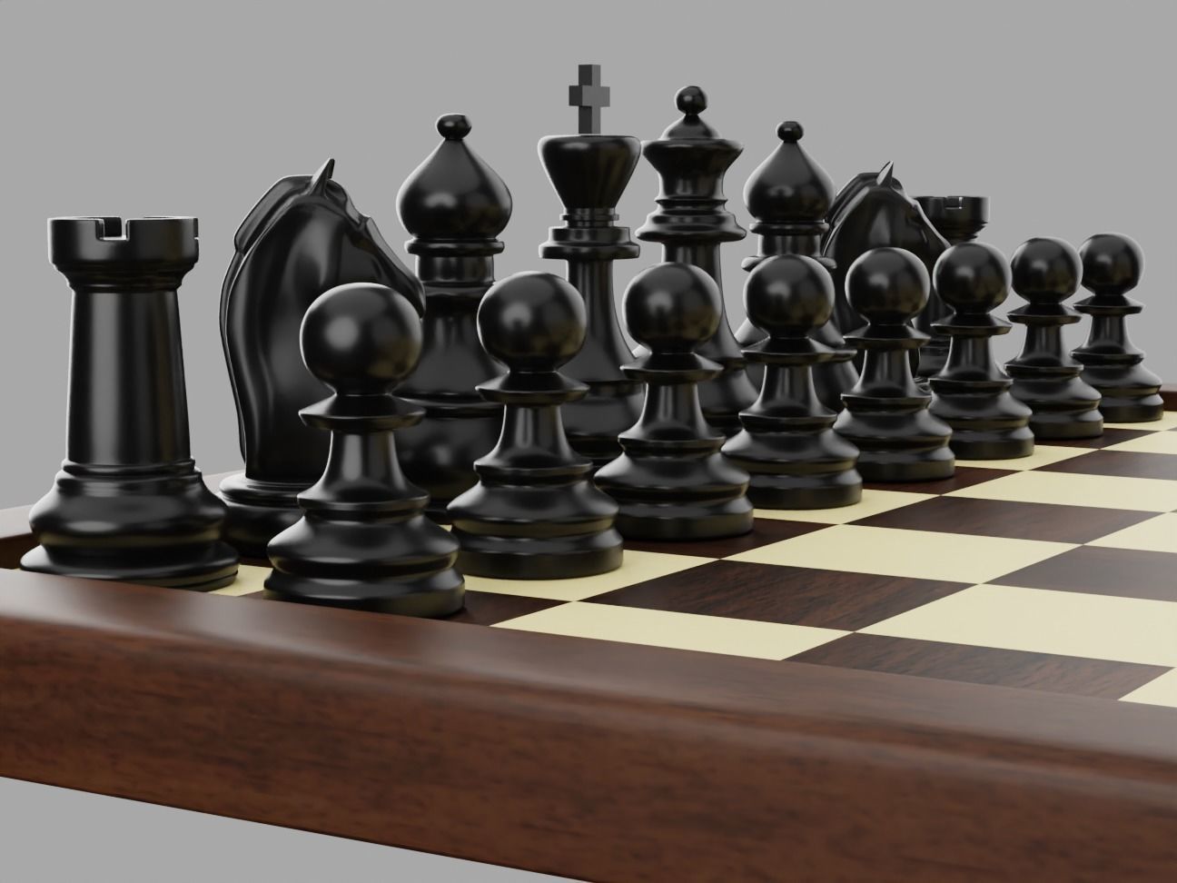 Wooden Chess Board with Chess Pieces - Complete Chess Set 3D model_8